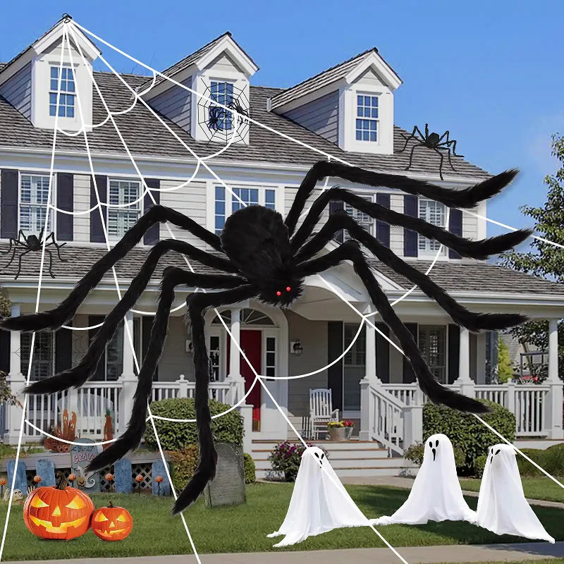 Giant Halloween Plush Spider Decoration (30–200cm)