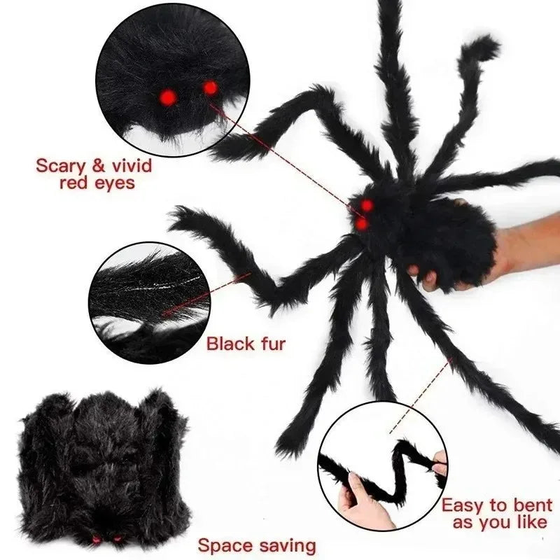 Giant Halloween Plush Spider Decoration (30–200cm)