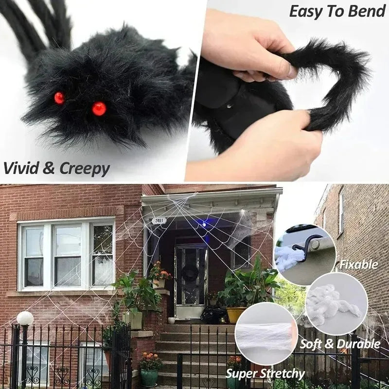 Giant Halloween Plush Spider Decoration (30–200cm)