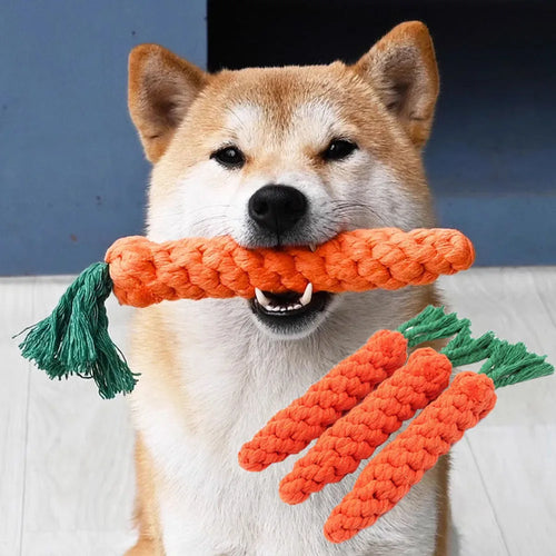 "Carrot Rope Dog Chew Toy – Durable Cotton Puppy Bite Toy